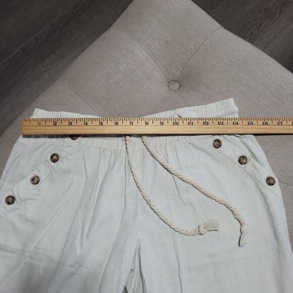 Sapphire Red Linen Blend Cream Pants with Rope Tie Drawstring  Womens Medium - Picture 9 of 11